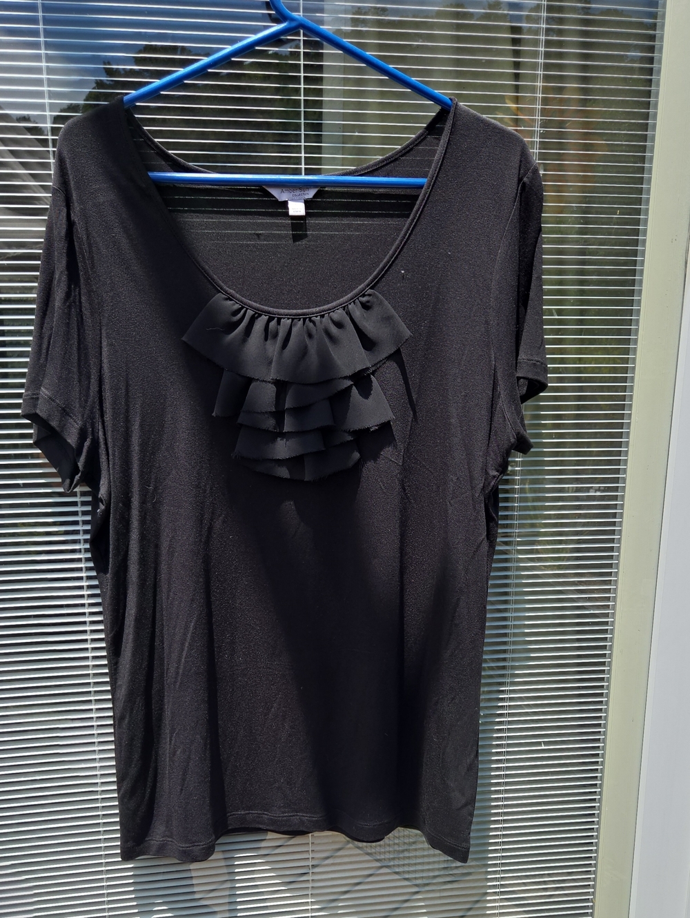 Black Ruffle Scoop Neck Women's Top